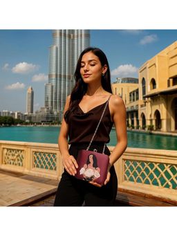 ARTKLIM - White Rose Girl Printed Box Clutch with Detachable Strap