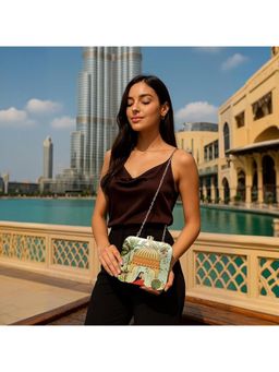 ARTKLIM - Off White Printed Box Clutch with Detachable Strap