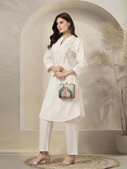 ARTKLIM - Peacock Printed Box Clutch with Detachable Strap