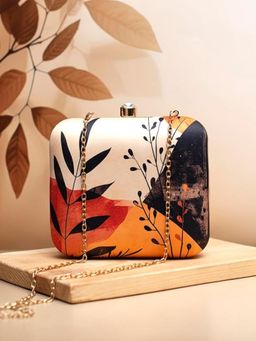 ARTKLIM - Multi-Color Abstract Printed Box Clutch with Detachable Strap