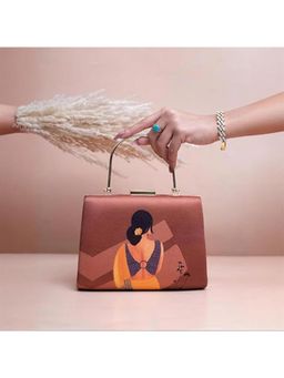 ARTKLIM - Indian Woman Portrait Printed Box Clutch with Detachable Strap
