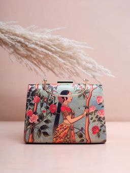 ARTKLIM - Multi-Color Portrait Printed Box Clutch with Detachable Strap