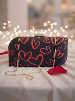 ARTKLIM - Elegant Black and Red Heart Printed Clutch