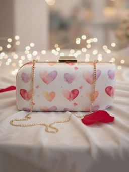 ARTKLIM - Elegant White Heart Pattern Printed Clutch