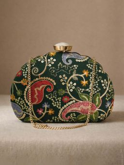 ARTKLIM - Dark Green Embroidered Clutch