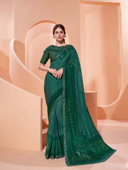 Odette - Green Elegant Lycra Saree with Unstitched Blouse