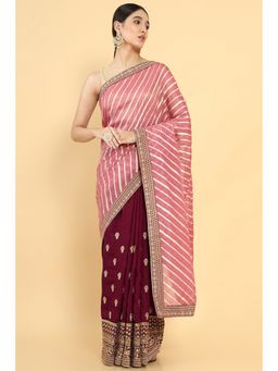 Soch - Women Pink Silk Stripes Saree with Unstitched Blouse