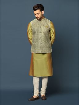 KISAH - Mens Green Jacket Kurta Churidar (Set of 3)