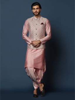 KISAH - Mens Cream Jacket Kurta Dhoti (Set of 3)