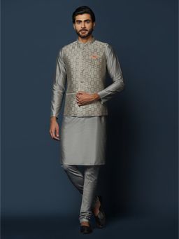 KISAH - Mens Grey Jacket Kurta Churidar (Set of 3)