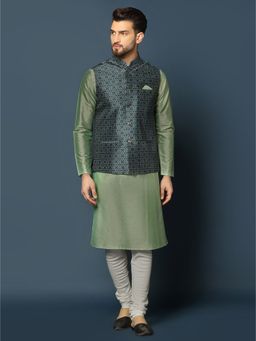 KISAH - Mens Teal Jacket Kurta Churidar (Set of 3)