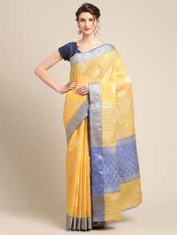 Banarasi Silk Works - Matka Woven Saree Yellow with Unstitched Blouse