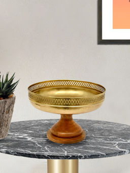 HomeTown - Tjori Iron Urli in Brown and Gold Colour