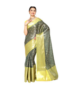 Banarasi Silk Works - Green Kanchi Silk Pattu Border Saree with Unstitched Blouse