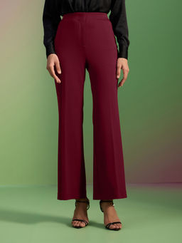 RSVP by Nykaa Fashion - Maroon Solid Elasticated Waist Fit & Flare Pant