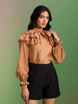 RSVP by Nykaa Fashion - Brown Tie Up Neck Ruffled Top