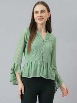 Latin Quarters - Women Green Color Top with Front Button