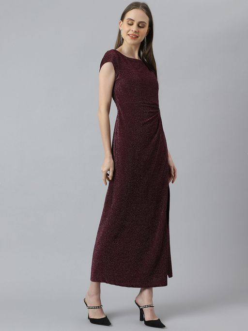 chinese dress ladies Dallas One Shoulder Mesh Maxi Dress - Burgundy