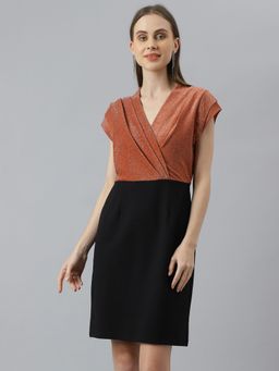 Latin Quarters - Women Brown & Black Cap Sleeve Mini Dress