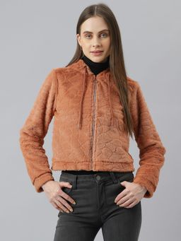 Latin Quarters - Women Hooded Brown Color Zipper Jacket