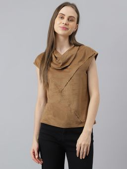 Latin Quarters - Women Cowl Neck Brown Top