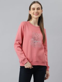 Latin Quarters - Women Coral Color Embroidered Sweatshirt
