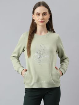 Latin Quarters - Women Green Color Embroidered Sweatshirt