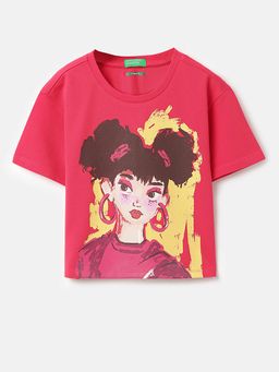 United Colors of Benetton - Pink Printed Comfortable Fit T-Shirt