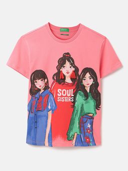 United Colors of Benetton - Pink Graphic Relaxed Fit T-Shirt