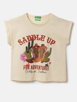 United Colors of Benetton - Beige Graphic Boxy Fit T-Shirt