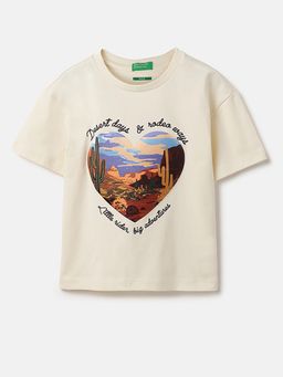 United Colors of Benetton - Off White Graphic Boxy Fit T-Shirt