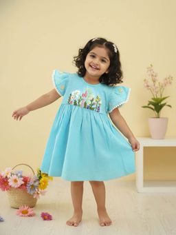 Keebee Organics - Blue Embroidered Empire Fit Dress