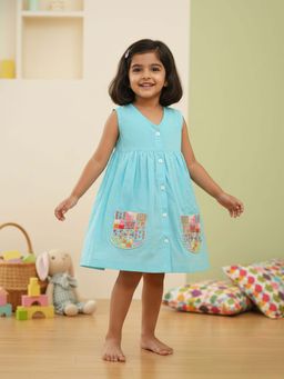 Keebee Organics - Blue Embroidered Comfortable Fit Dress