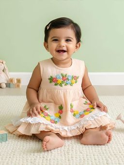 Keebee Organics - Peach Embroidered Flared Fit Dress