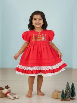 Keebee Organics - Red Embroidered Flared Fit Dress