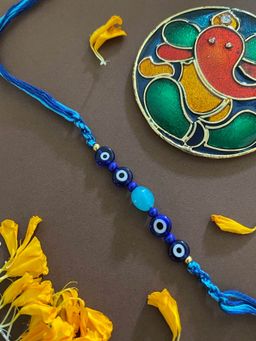 Digital Dress Room - Unique Rakhi Dark Blue Evil Eye Charm & Beads Thread Rakhi
