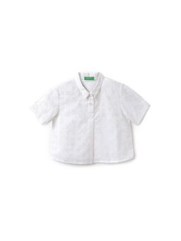 United Colors of Benetton - Girls Embroidery Spread Collar Shirt White