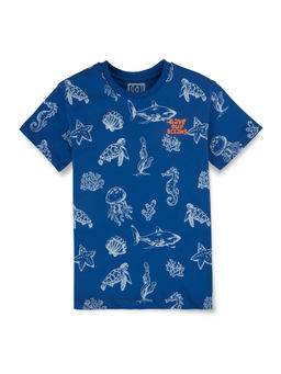 Gini & Jony - Boys Blue Graphic Print Half Sleeves T-Shirt
