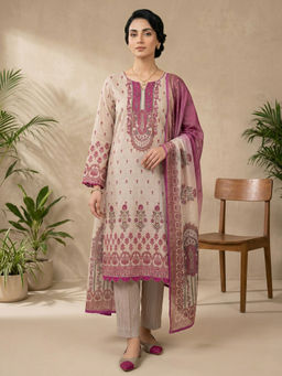 Stylee LIFESTYLE - Pink Linen Shimmer Digital Printed Unstitched Kurta with Bottom & Dupatta