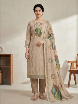 Stylee LIFESTYLE - Orange Linen Shimmer Digital Printed Unstitched Kurta with Bottom & Dupatta