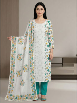 Stylee LIFESTYLE - Blue Pure Cotton Digital Printed Unstitched Kurta with Bottom & Dupatta