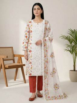 Stylee LIFESTYLE - Red Pure Cotton Digital Printed Unstitched Kurta with Bottom & Dupatta