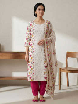 Stylee LIFESTYLE - Pink Pure Cotton Digital Printed Unstitched Kurta with Bottom & Dupatta