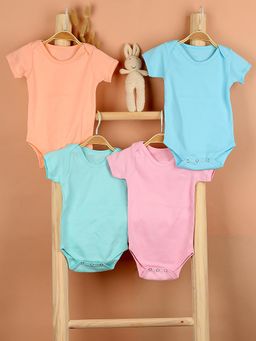 Moms Home - Organic Cotton Baby Onesie Peach, Pink, Blue & Green (Pack of 4)