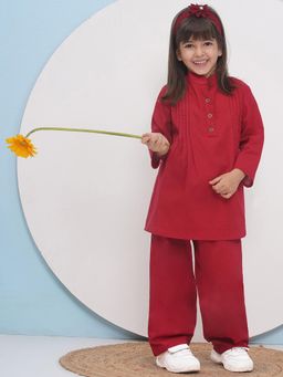 AJ Dezines - Maroon Pure Cotton Co-Ords for Girls (Set of 2)