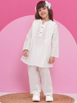 AJ Dezines - White Pure Cotton Co-Ords for Girls (Set of 2)