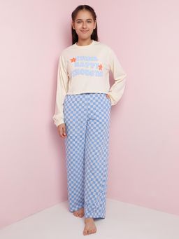 Lil Tomatoes - Girls Typography Cotton Night Suits-Blue (Set of 2)