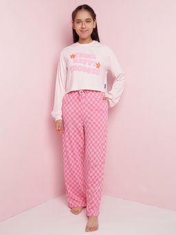 Lil Tomatoes - Girls Typography Cotton Night Suits-Pink (Set of 2)