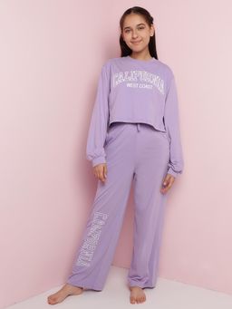 Lil Tomatoes - Girls Typography Cotton Night Suits-Purple (Set of 2)