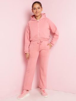 Lil Tomatoes - Girls Solid Fleece Track Suits-Dusty Pink (Set of 2)